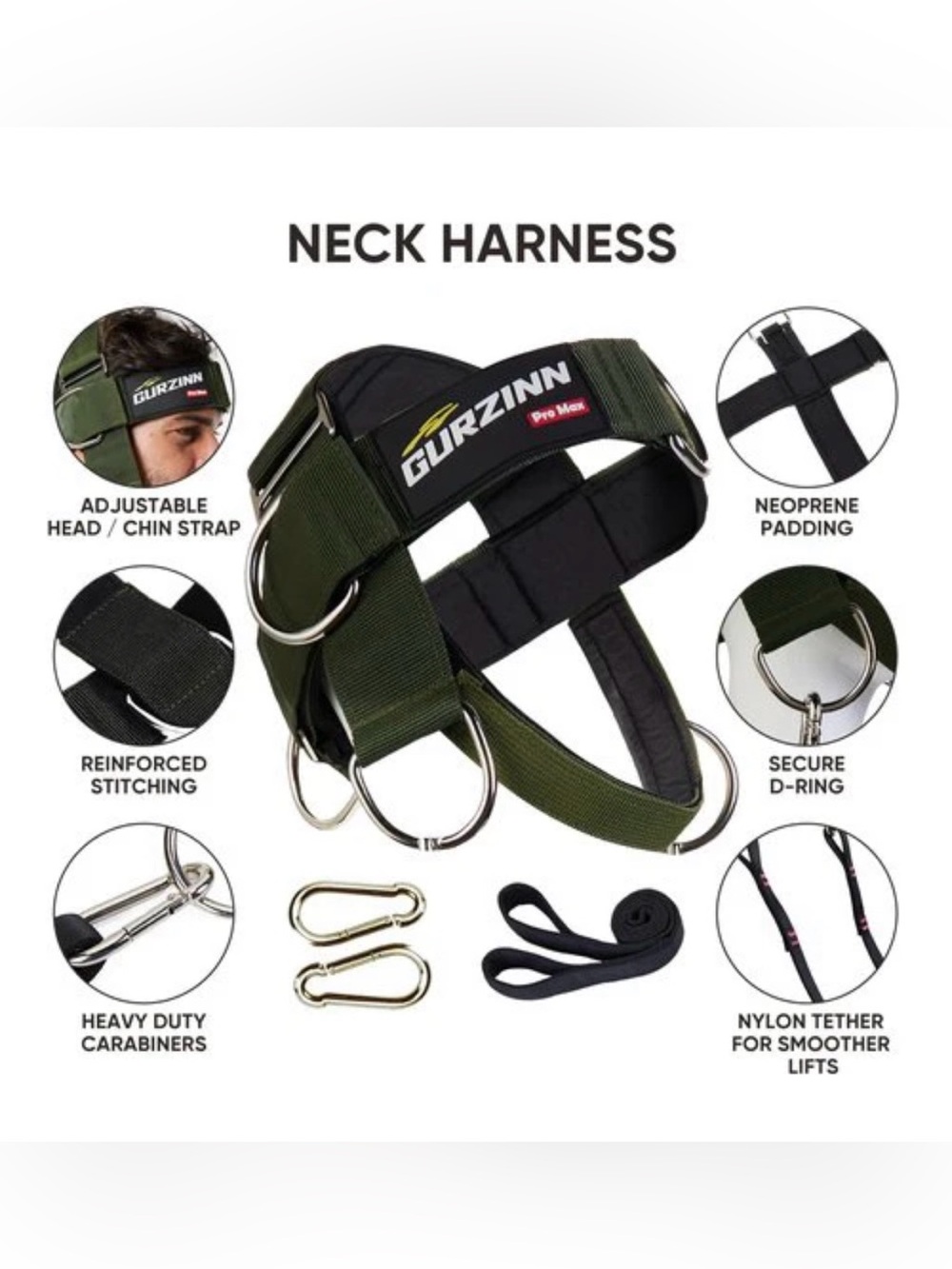 NEW! GurZinn Versatile Neck Exerciser Strengthener Trainer Adjust Strap Green